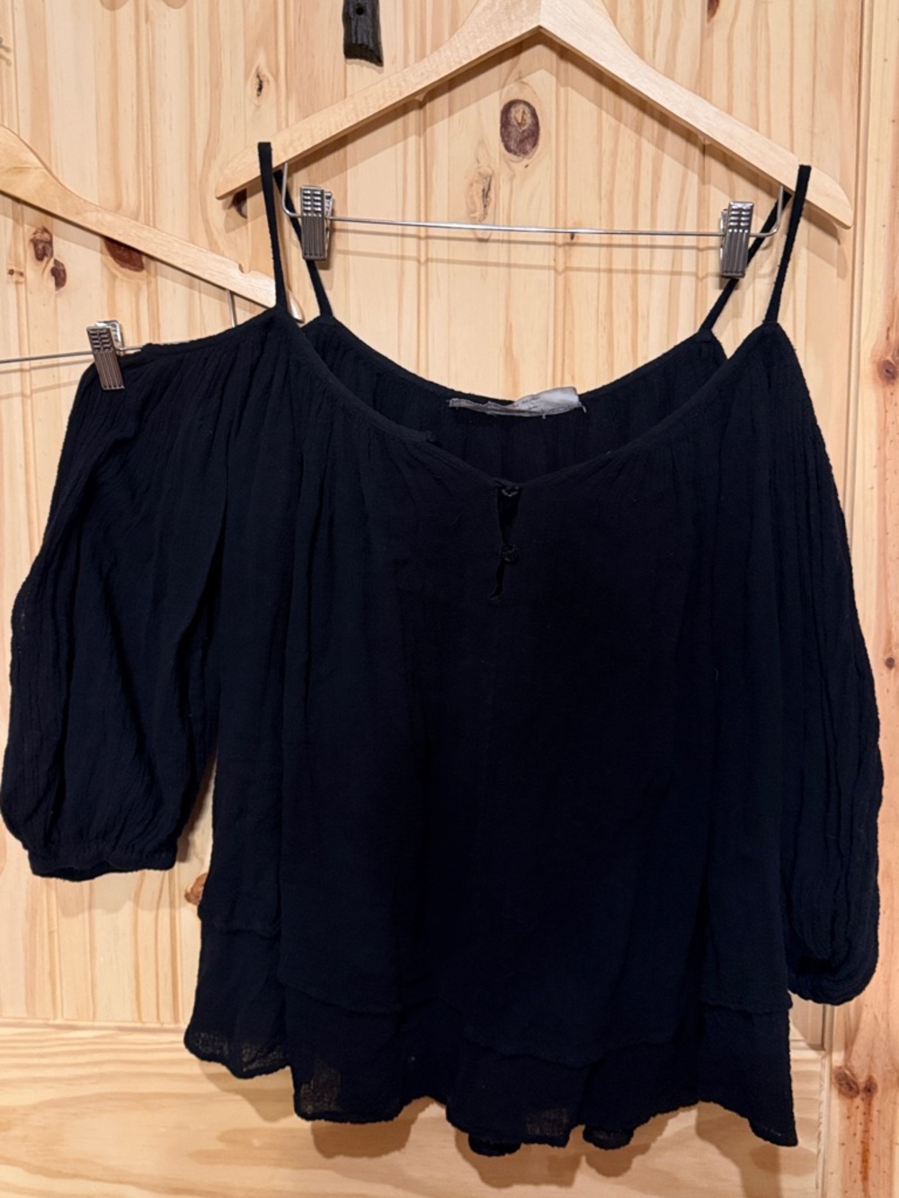 Jen's Pirate Booty Black Off-Shoulder Peasant Top with Spaghetti Straps